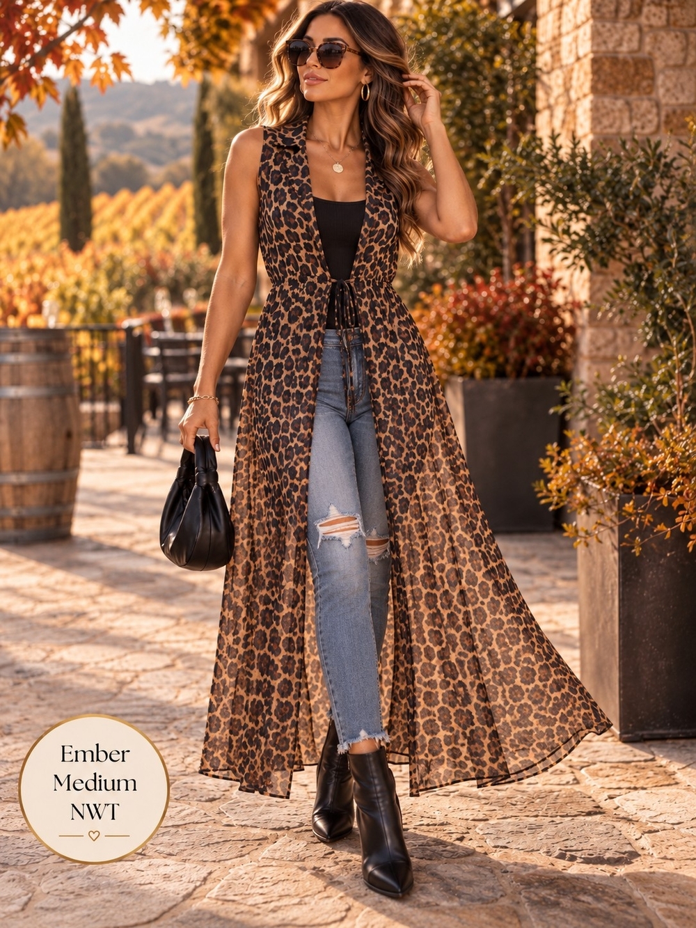Ember NWT Leopard Print Sheer Maxi Duster | Size Medium